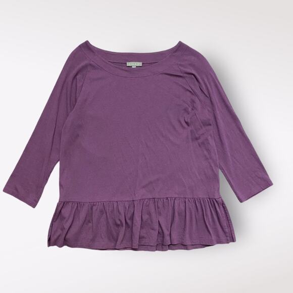 Lilla P Round Neck Peplum Blouse Womens Size Medium Purple Casual - Picture 1 of 7